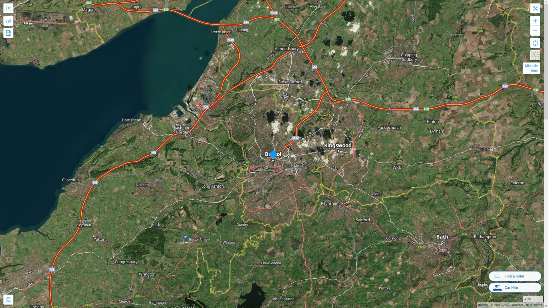 Bristol Royaume Uni Autoroute et carte routiere avec vue satellite